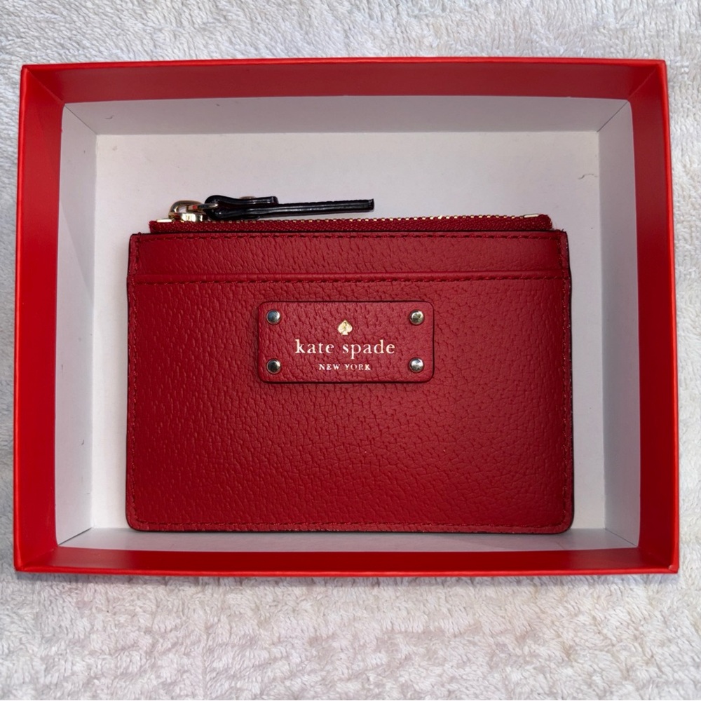 Kate Spade Red Leather Wallet Zip Coin Card Case Grove Street NEW IN BOX